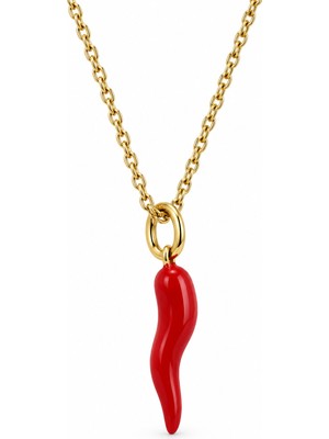 Stelle Jewelry Kırmızı Biber Figürlü Altın Renk Kolye – 39+4 cm Ayarlanabilir Zincir Kadın Kolye