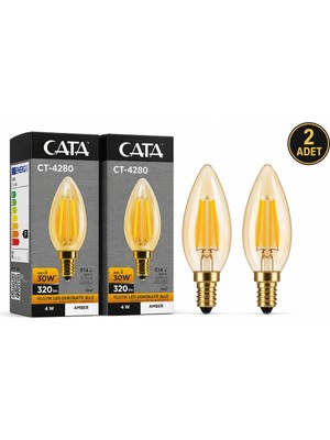 Cata CT-4280 Rustik LED Dekoratif Buji Ampul E14 4W Amber Işık 2 Adet
