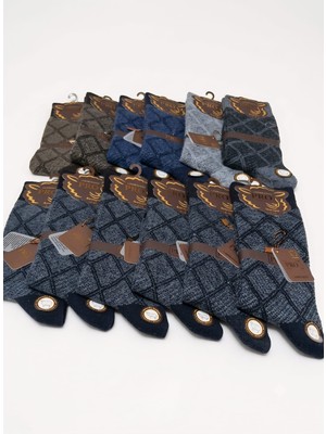 Pro Boutique Style Ağrı Lambswool (Yün) Erkek Çorap; Asorti 12'li Paket; Dikişsiz
