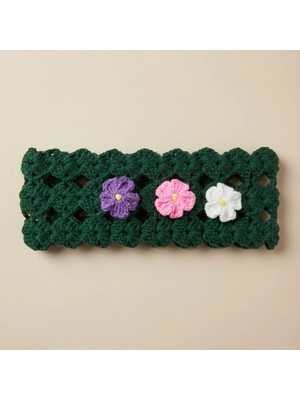 Rug Muse El Örgüsü Kız Çocuk Bandana - Forest Bloom Bandana - Yeşil Çiçekli Örgü