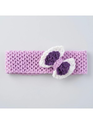 Rug Muse El Örgüsü Kız Çocuk Bandana - Lilac Bow Bandana - Çift Renkli Fiyonklu Lila