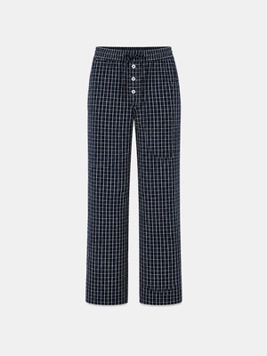 Kadın Lacivert Modern Ekose Oversize Pantolon