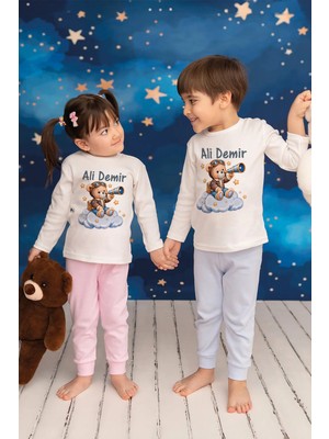 Pia Baby Isme Özel Erkek Çocuk 2 Adet Pijama Takımı %100 Pamuk Penye Isim Baskılı Kişiye Özel Kreş Pijaması Hediye Seti