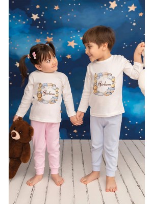 Pia Baby Isme Özel Erkek Çocuk 2 Adet Pijama Takımı %100 Pamuk Penye Isim Baskılı Kişiye Özel Kreş Pijaması Hediye Seti