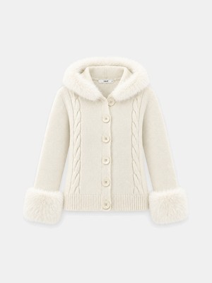 Xint Kadın Ekru Doğal Yün Dokulu Oversize Ceket