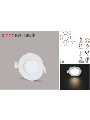 Cata CT-5144-G Panel LED Slim Yuvarlak Spot 3 W 3000K Gun Işığı Beyaz Gövde