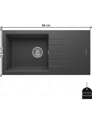 Real Stone Realstone P011 Assos Damlalıklı Granit Evye 860x435 mm Antrasit