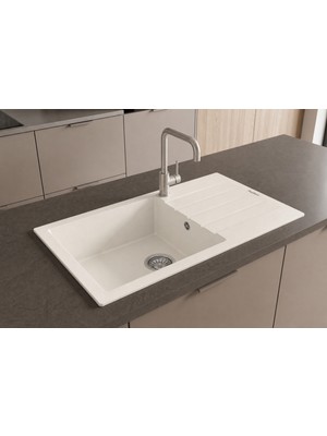 Real Stone Assos 86 XL P011 Granit Eviye Beyaz 86 x 43,5 cm