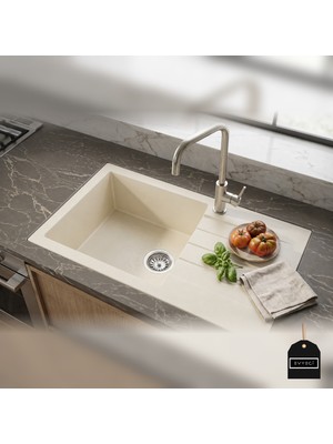 Real Stone Realstone P010 Assos Damlalıklı Granit Evye Krem