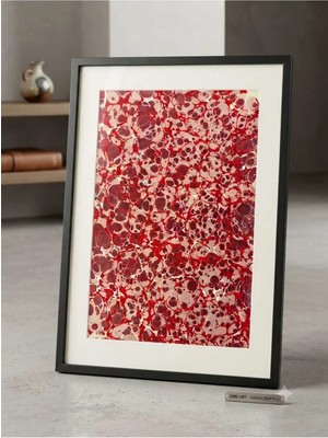 Sanathan Tablo | Modern Ebru Tablosu , Orijinal Sanat Eseri , El Boyaması ,çerçeveli Vintage Çiçek Tablosu 42X55 Klasik Çerçeveli Eşsiz Bir Sanat Eseri | Dekoratif Tablo
