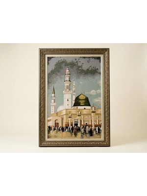 Sanathan Lüks Çerçeveli Mescid-I Nebevi Dokuma Halı Tablo 70X110 cm
