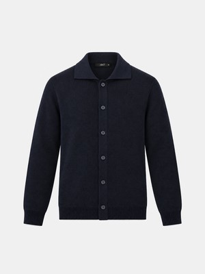 Erkek Lacivert Yumuşak Dokulu Regular Fit Hırka