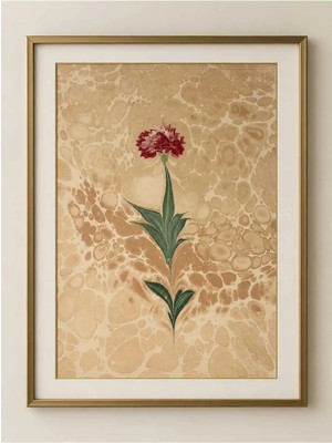 Sanathan Tablo | Modern Ebru Çiçek Tablosu , Orijinal Sanat Eseri , El Yapımı ,çerçeveli Vintage 42X55 Klasik Çerçeveli Eşsiz Bir Sanat Eseri | Dekoratif Tablo Baskı Değildir
