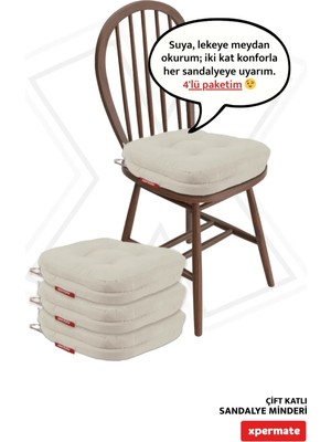 Maison Luré Sandalye Minderi 4’lü 42X42X8 cm Çift Kat Pofuduk Fermuarlı Bej