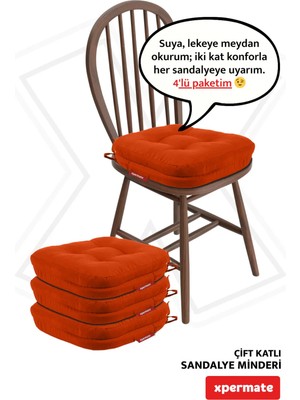 Maison Luré Sandalye Minderi 4’lü 42X42X8 cm Çift Kat Pofuduk Fermuarlı