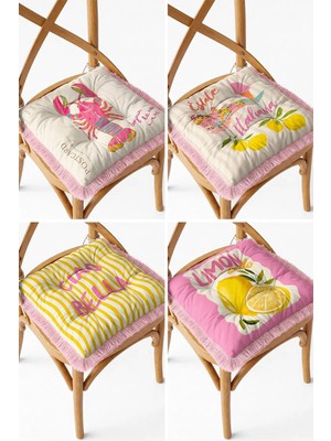 Maison Luré Sandalye Minderi Pembe Limon ve Istakoz Desenli Italyan Yaz Temalı Püsküllü