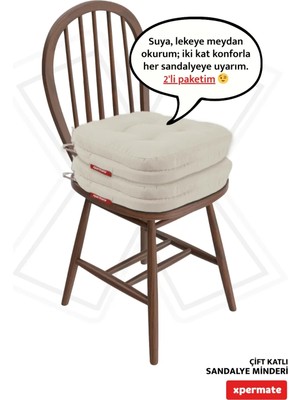 Maison Luré Sandalye Minderi 2'li 42X42X8 cm Çift Kat Pofuduk Fermuarlı Bej
