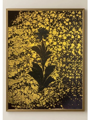 Sanathan Tablo | Modern Ebru Çiçek Tablosu , Orijinal Sanat Eseri , El Yapımı ,çerçeveli Vintage 42X55 Klasik Çerçeveli Eşsiz Bir Sanat Eseri | Dekoratif Tablo Baskı Değildir
