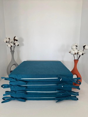 Maison Luré Sandalye Minderi 40CMX40CM+4CM 4'lü Süngerli Sandalye Minderi Çıkarılabilir Kılıf Bağcıklı