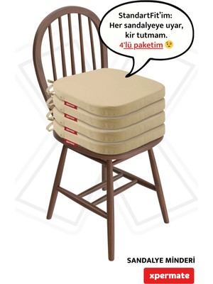 Maison Luré Sandalye Minderi 4’lü 42X42 cm Yıkanabilir Fermuarlı Bağcıklı Bej