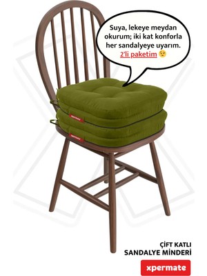 Maison Luré Sandalye Minderi 2’li 42X42X8 cm Çift Kat Pofuduk Fermuarlı Yeşil
