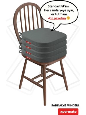 Maison Luré Sandalye Minderi 4’lü 42X42 Yıkanabilir Fermuarlı Bağcıklı