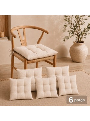 Maison Luré Sandalye Minderi 6'lı 40X40 cm Özel Dikişli Puntolu Bağcıklı