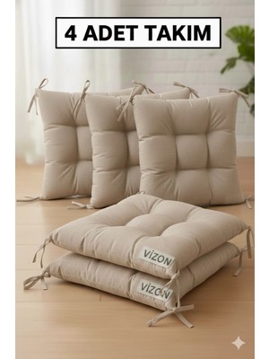 Maison Luré Sandalye Minderi 4'lü Bahçe, Balkon, Salon , Bağcıklı