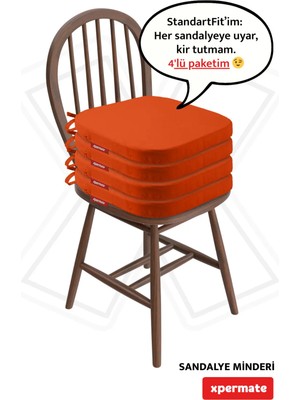 Maison Luré Sandalye Minderi 4’lü 42X42 cm Fermuarlı Bağcıklı Yıkanabilir Su Yağ Itici