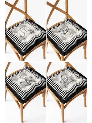 Maison Luré Sandalye Minderi Vintage Çizim Atlıkarınca Botanik Desenli Saçaklı Pofuduk