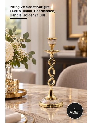 Yenilig 1 Adet Şamdan – Pirinç ve Karışımlı Tekli Mumluk, Candlestick, Candle Holder 21 cm