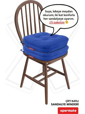 Maison Luré Sandalye Minderi 2'li Fermuarlı 42X42X8 cm Çift Kat Pofuduk Leke Tutmaz Mav