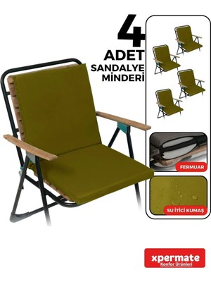 Maison Luré Sandalye Minderi 4’lü Arkalıklı Yıkanabilir Fermuarlı Bağcıklı 40X40 Yeşil