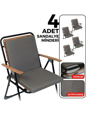 Maison Luré Sandalye Minderi 4’lü Arkalıklı Yıkanabilir Fermuarlı Bağcıklı 40X40 Gri