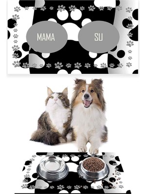 Monnhein Siyah Beyaz Pati, Kedi Köpek Mama ve Su Altlığı, Mama Paspası, Kedi Köpek Mama Eğitim Paspa