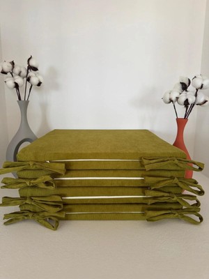 Maison Luré Sandalye Minderi 40CMX40CM+4CM 4'lü Süngerli Sandalye Minderi Çıkarılabilir Kılıf Bağcıklı