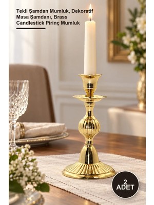 Yenilig 2 Adet Pirinç Şamdan – Tekli Şamdan Mumluk, Dekoratif Masa Şamdanı, Brass Candlestick Pirinç Mumluk