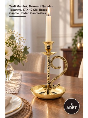 Yenilig 5 Adet Pirinç Şamdan – Tekli Mumluk, Dekoratif Şamdan Tasarımı, 17 x 10 Cm, Brass Candle Holder, Candlestick