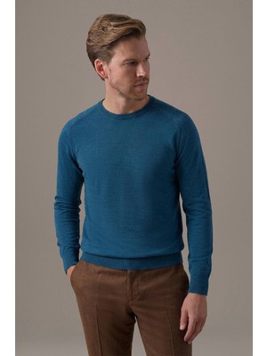 Hemington Extrafine Merino Bisiklet Yaka Petrol Mavisi Triko