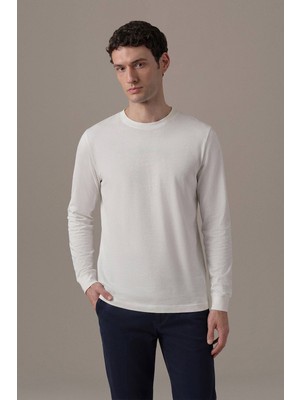 Hemington İnterlok Örgü Bisiklet Yaka Beyaz Sweatshirt