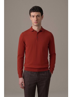 Hemington Extrafine Merino Kırmızı 3 Düğme Polo Triko