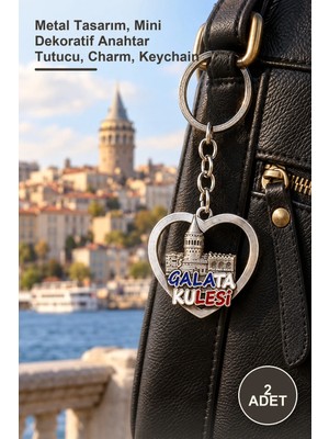 Yenilig 2 Adet Galata Kulesi Metal Anahtarlık – Metal Tasarım, Mini Dekoratif Anahtar Tutucu, Charm, Keychain