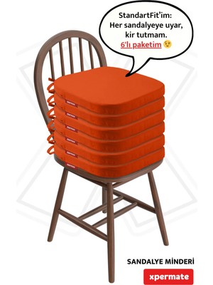Maison Luré Sandalye Minderi 6'lı 42X42 cm Fermuarlı Bağcıklı Yıkanabilir