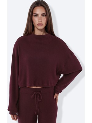 Hiccup Kadınlar Busem Kadın Oversize Kısa Kazak Bordo Kırmızı