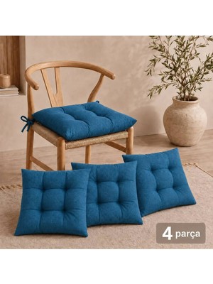 Maison Luré Sandalye Minderi 4'lü 40X40 cm Koyu Turkuaz Bağcıklı Oturma Minderi