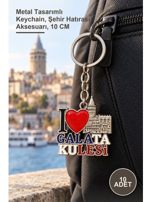 Yenilig 10 Adet Metal Galata Kulesi Anahtarlık – Metal Tasarımlı Keychain, Şehir Hatırası Aksesuarı, 10 cm