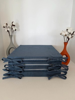 Maison Luré Sandalye Minderi 40CMX40CM+4CM 4'lü Süngerli Sandalye Minderi Çıkarılabilir Kılıf Bağcıklı