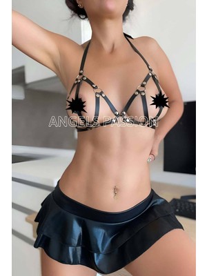 Esranın Dünyası Deri Sütyen, Fantazi Sütyen Deri Harness - BRF111