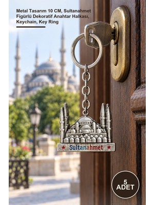 Yenilig 5 Adet Metal Sultanahmet Anahtarlık – Metal Tasarım 10 Cm, Sultanahmet Figürlü Dekoratif Anahtar Halkası, Keychain, Key Ring