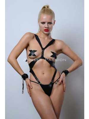 Esranın Dünyası Kelepçeli Full Body Harness Set, Deri Fantezi Iç Giyim, Bayan Iç Giyim - BRF1102